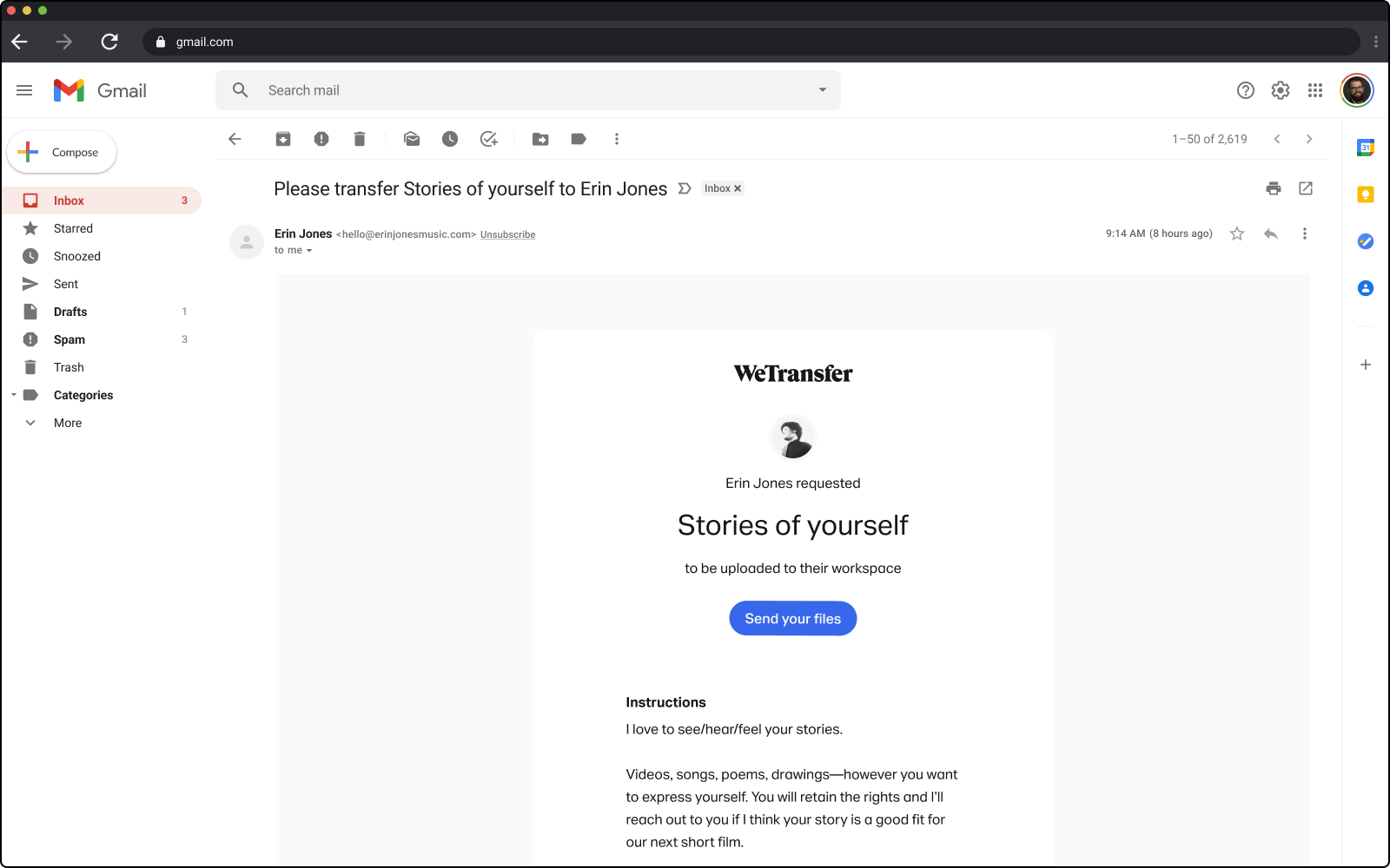 Example of notification email design