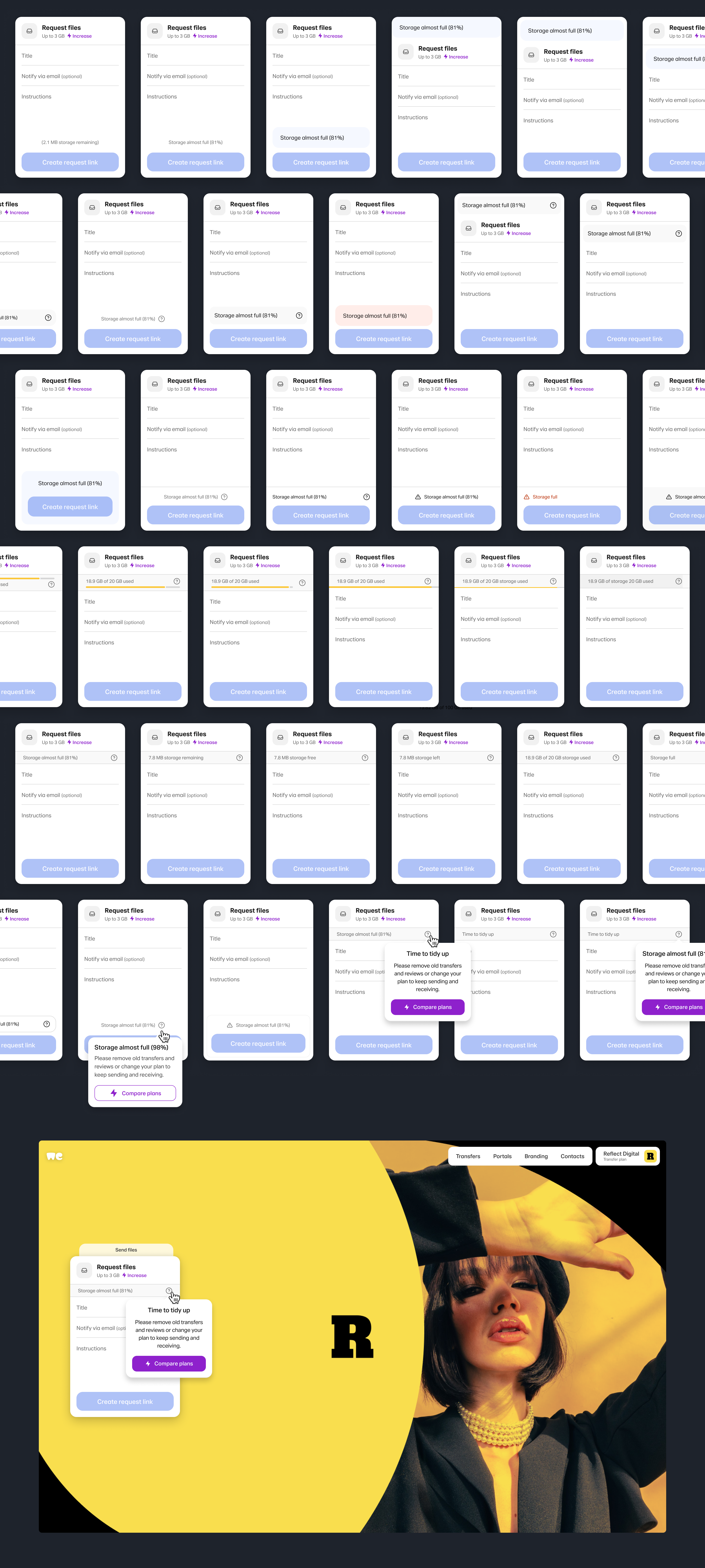 A range of explorations into how to communicate storage limits in the request form