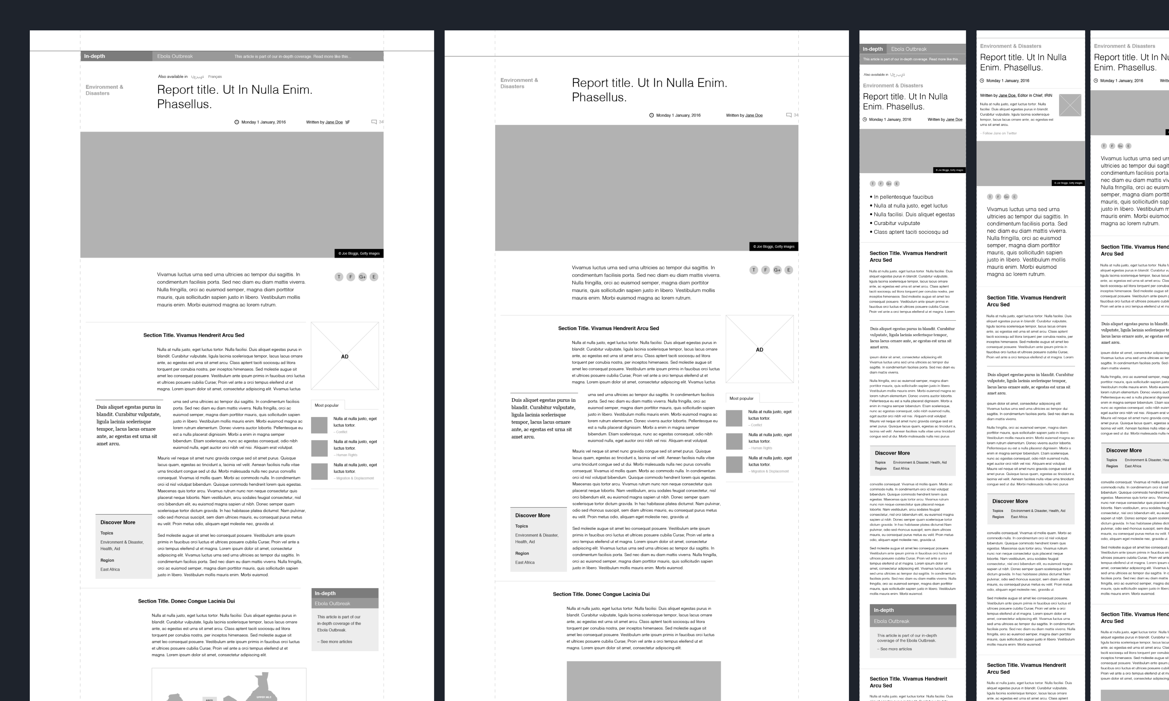 Example of report layout wireframes